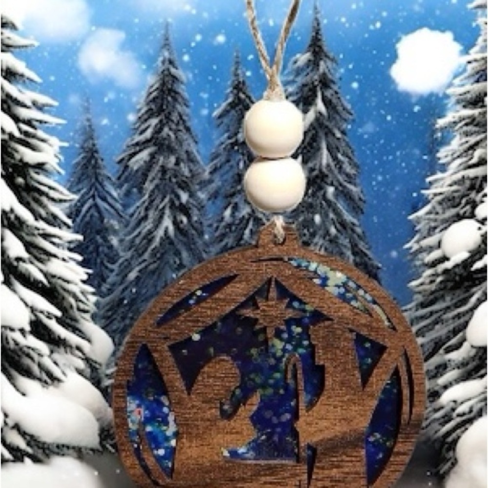Wooden Nativity Scene Ornament Sun-catcher